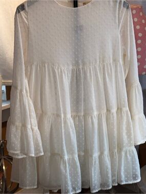 Alter’d State Ivory Swiss Dot Tiered Babydoll Dress Sz XS